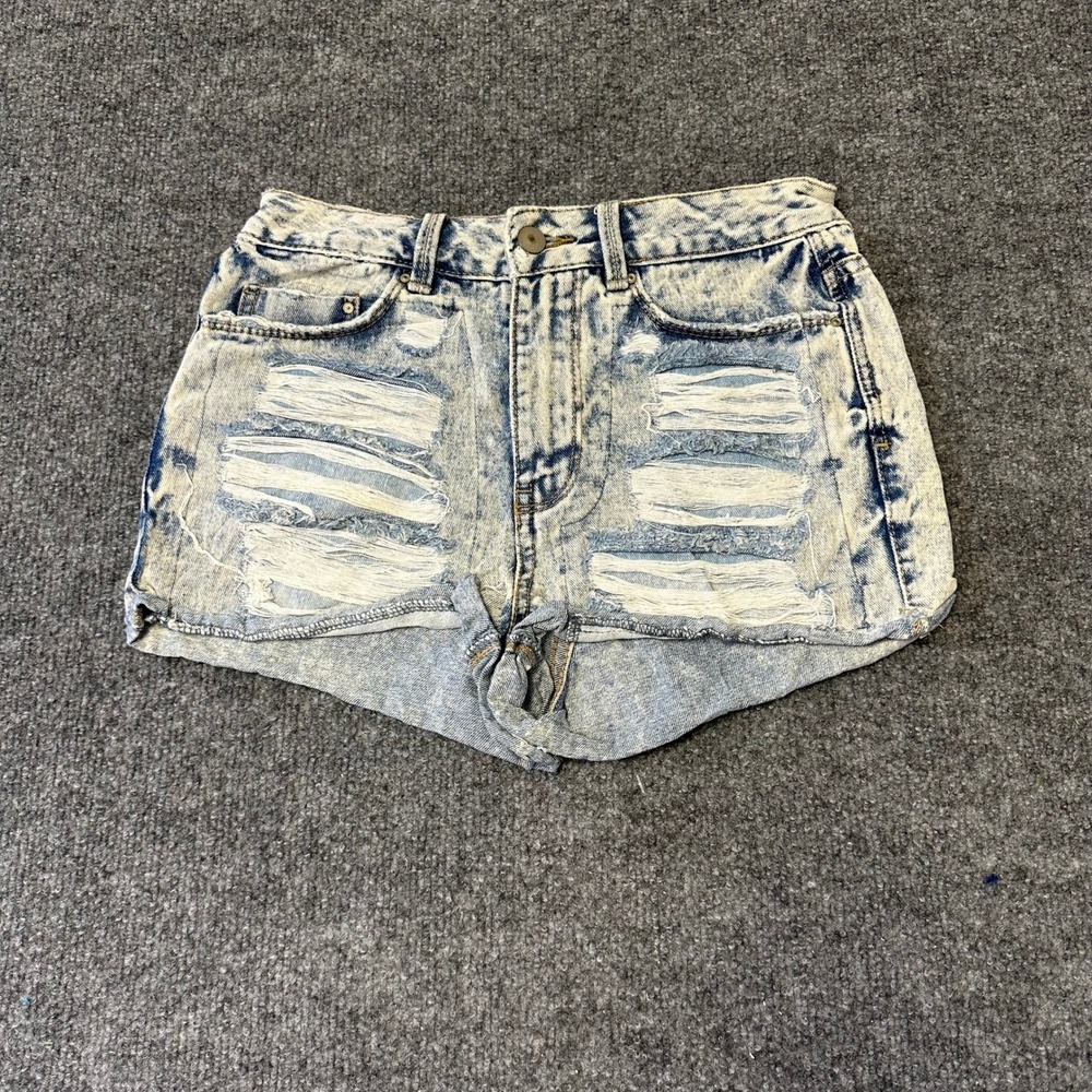 Denim Co Shorts Womens Size 2 Light Acid Wash Distressed High Waisted Denim